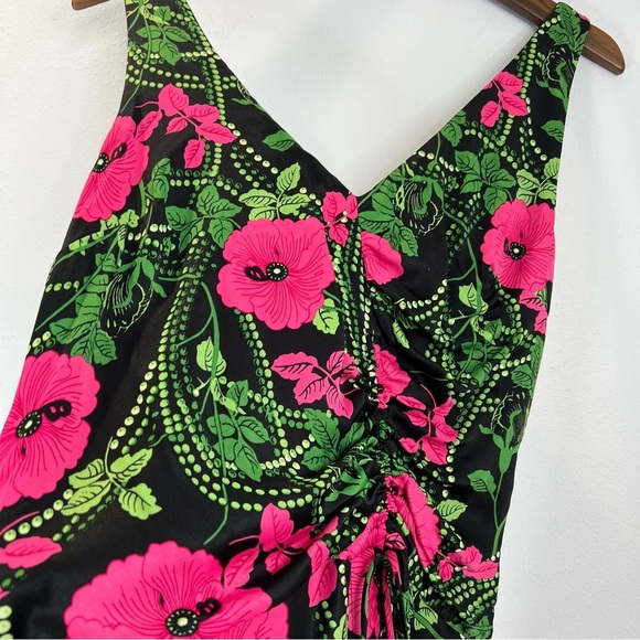 Maeve Anthropologie Satin Feel Sleeveless Ruched Floral Midi Dress Size 4 - Picture 5 of 15